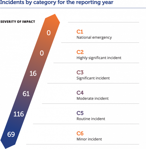 Incidents by category for the reporting year